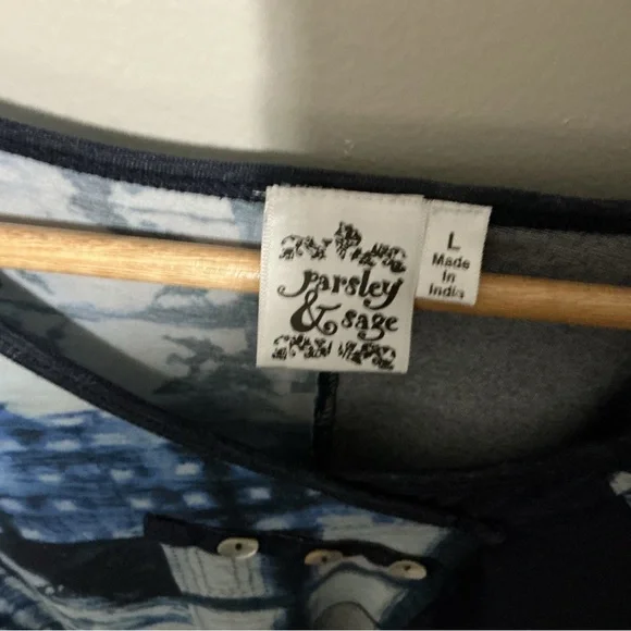 Parsley & Sage Navy and Blue Patchwork Blouse - Picture 4 of 8